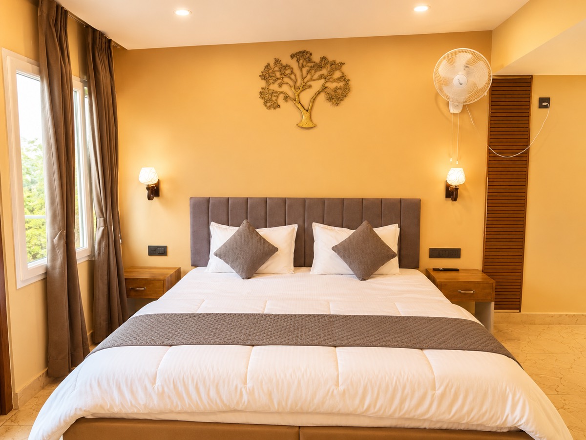 Warm cottage interior at The Moksha Retreat
