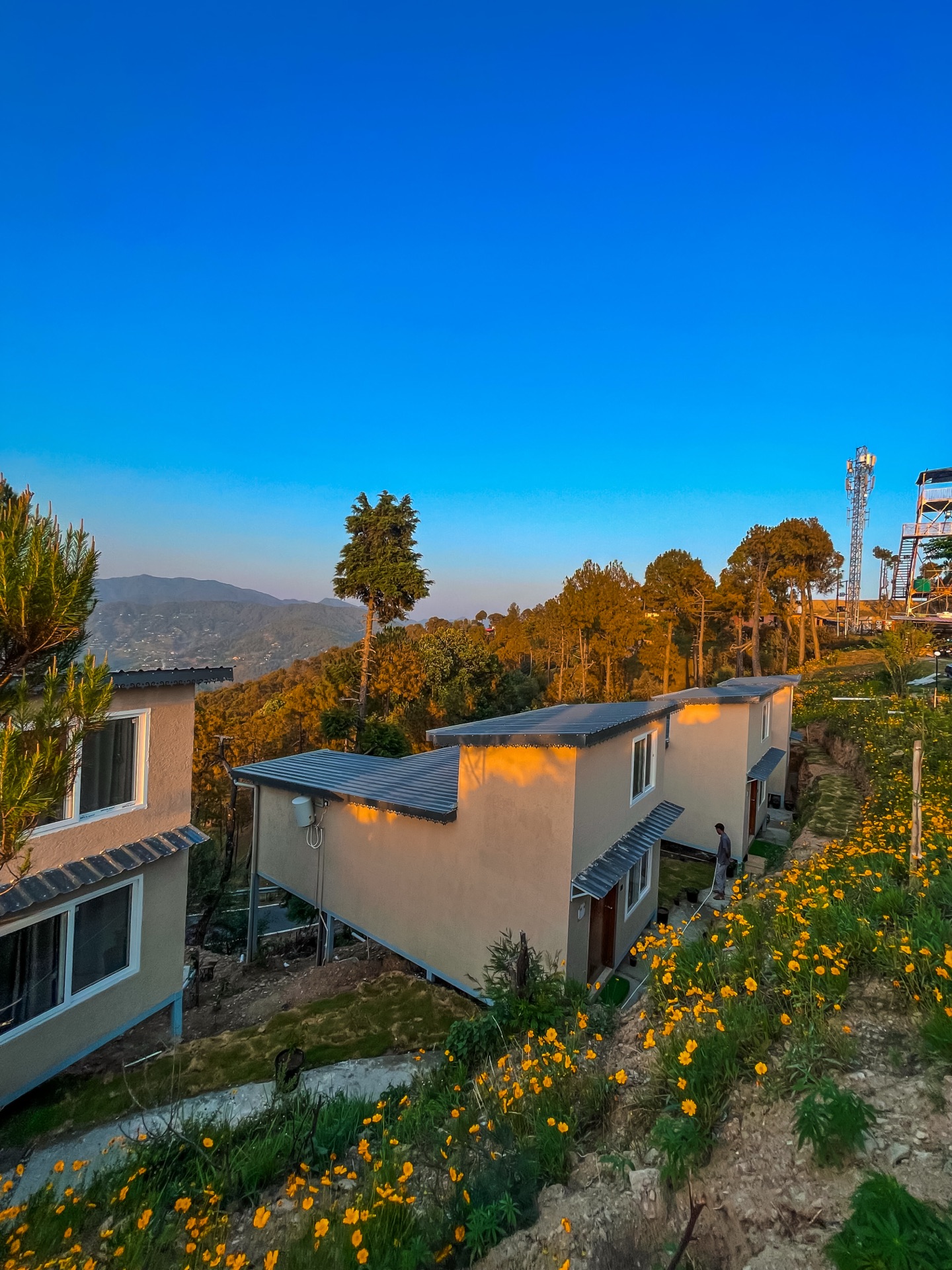 The Moksha Retreat cottage at sunset, Kasar Devi
