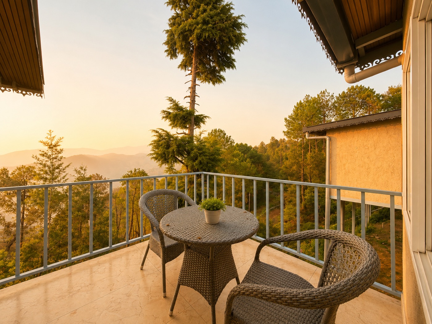 Premium Attic Family Suite — private terrace with Himalayan sunset view